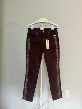 DRIFTWOOD Burgundy Skinny Jeans with Embroidered Side Stripes